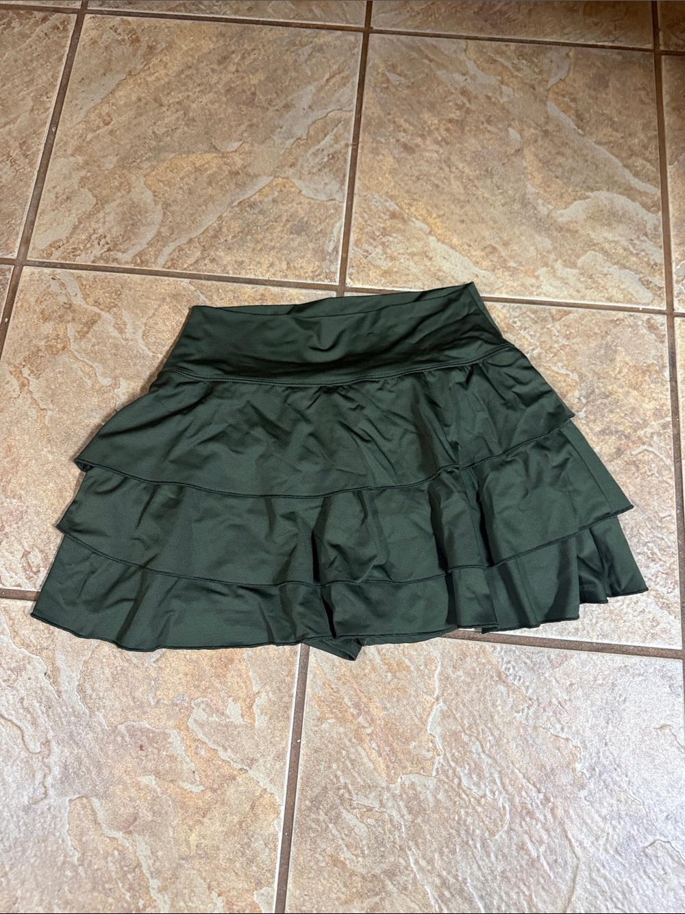 Olive Green Tiered Mini Skirt with Ruffle Layers